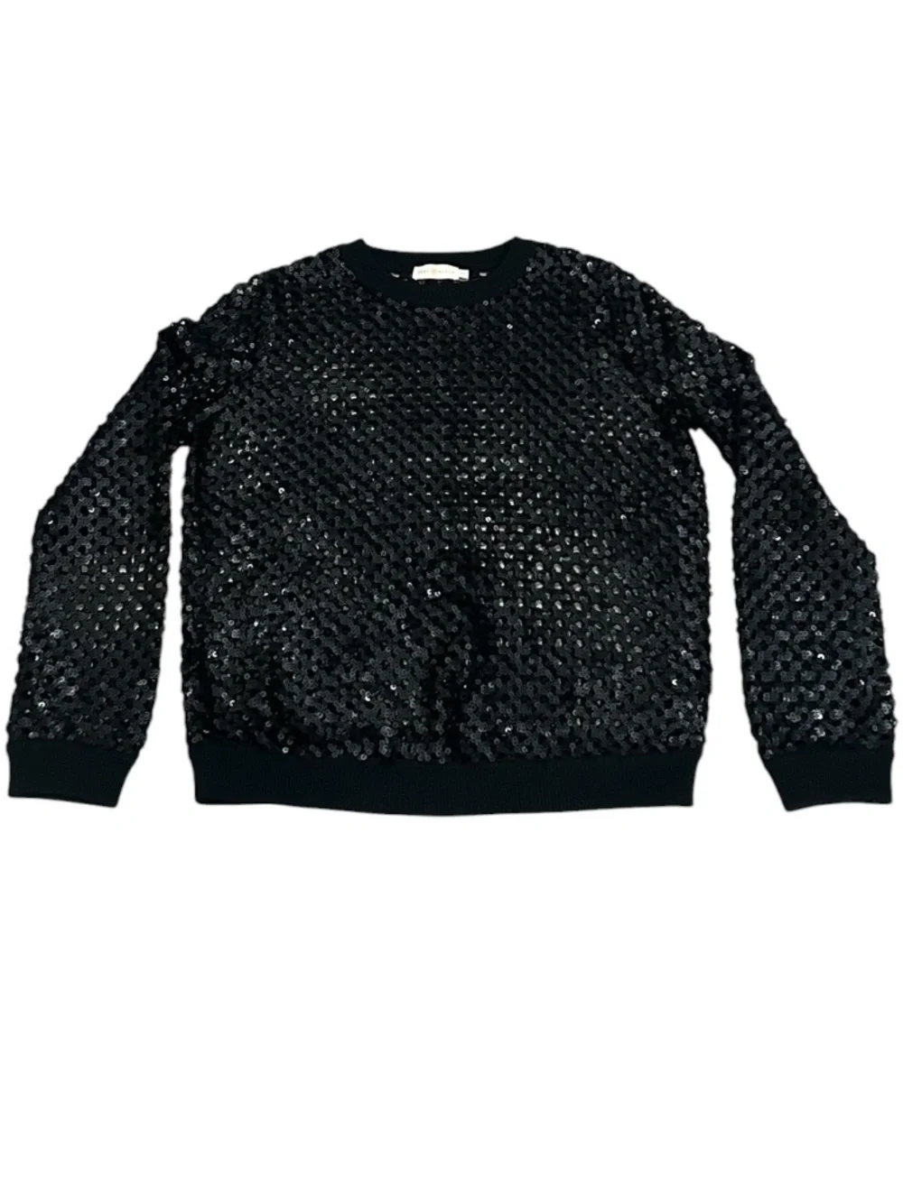 Tory Burch Black Lansing Merino Wool Blend Open Knit Sequin Sweater Women's M